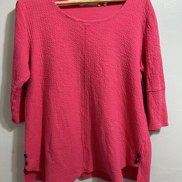 SOFT SURROUNDINGS Pink Shirt Button Side Detail Spring Summer Sz L - Picture 2 of 9